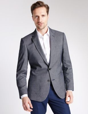 Blue Textured Tailored Fit Jacket